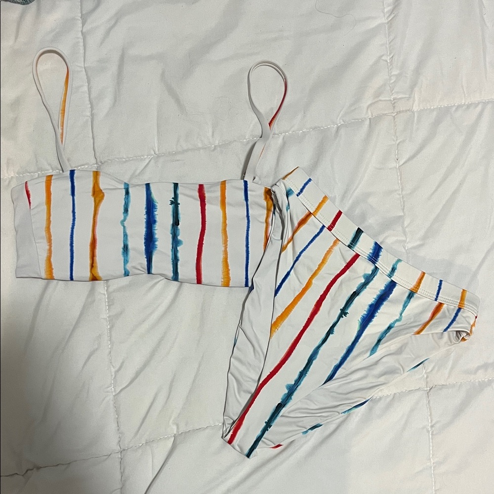 Dippin' Daisy's White Stripe Bikini with Red, Blue, Yellow, Teal